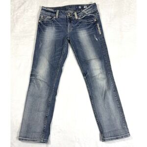 Miss Me Capri Jeans Women's 29 Rhinestone Flap Pocket Embroidered Stretch Denim